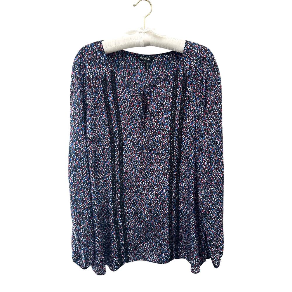 NIC + ZOE | Silk Blend Long Sleeve Blouse Top Multicolor Dot Print | Size XL